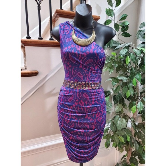 Kouture By Kimora Purple One Shoulder Polyester Knee Length Dress Large - Picture 11 of 11